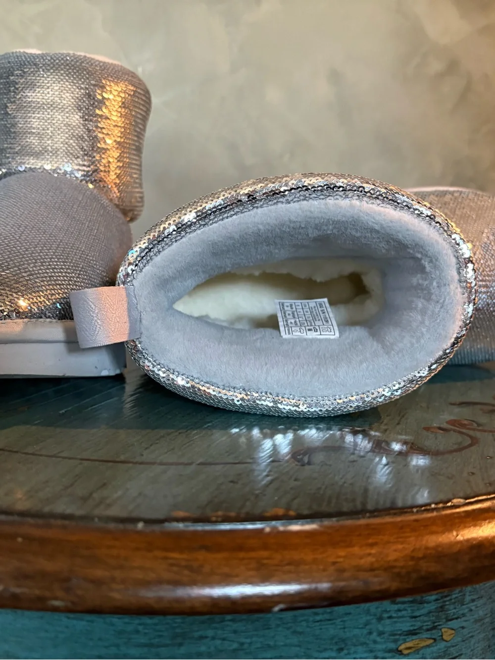 UGG Gray Silver Metallic Mini Boots – Women’s – Sparkle